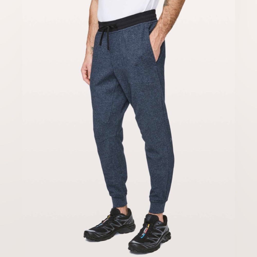 lululemon At Ease Heathered Speckled Jet Blue/ Black Joggers Medium